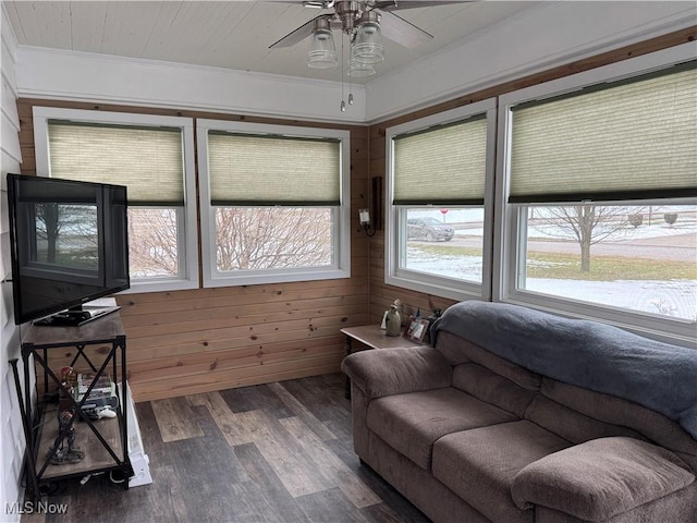 sunroom / solarium with ceiling fan