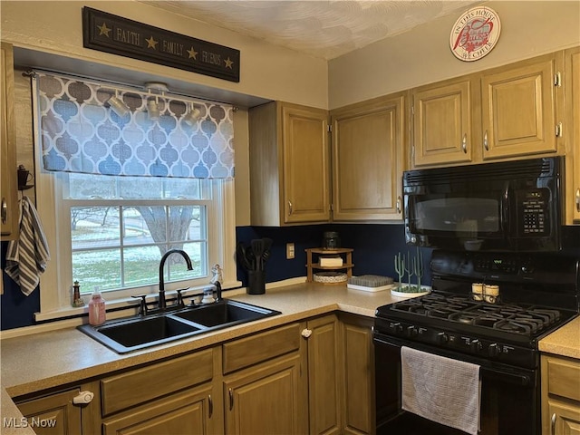 kitchen with sink and black appliances