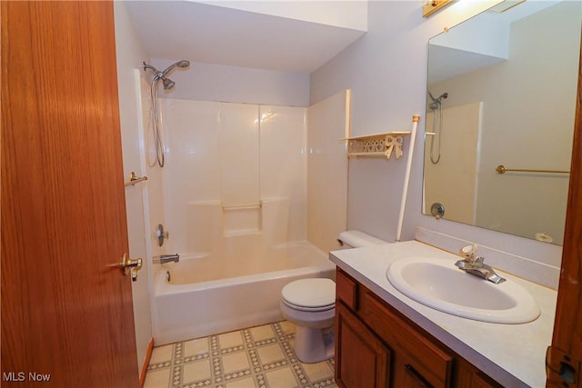 full bathroom with vanity, toilet, and bathing tub / shower combination