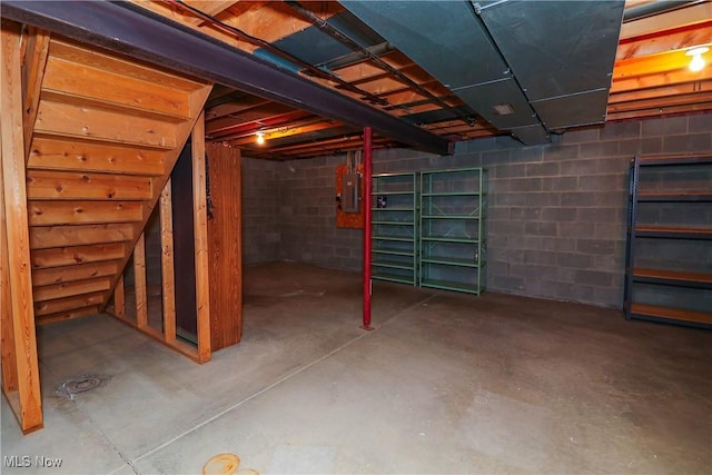 basement with electric panel