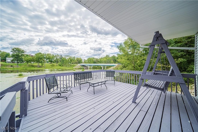 deck with a water view