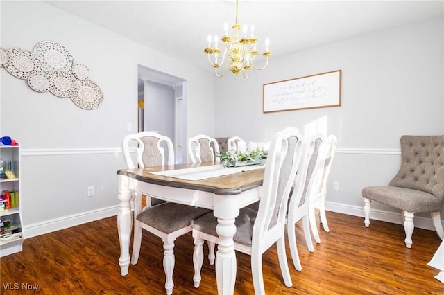 dining room featuring a notable chandelier and wood-type flooring