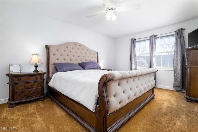 bedroom featuring ceiling fan and carpet flooring