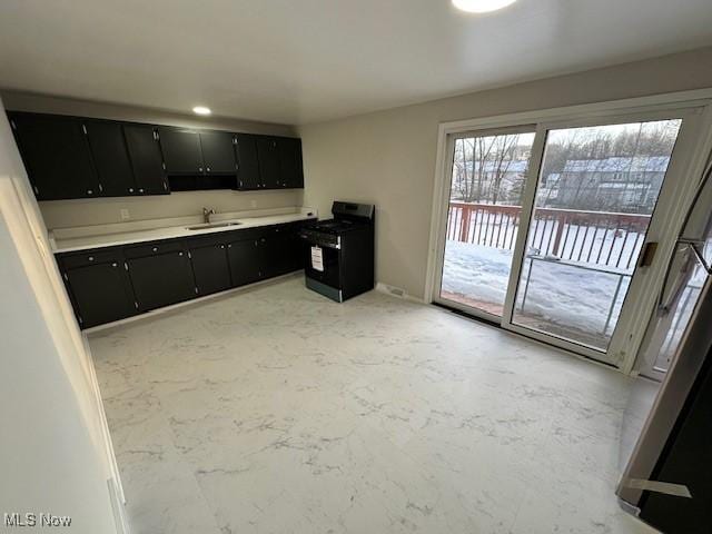 kitchen with black gas stove and sink