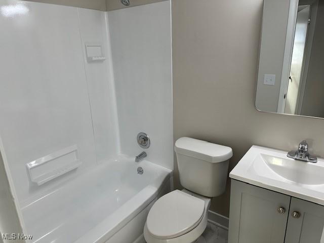 full bathroom with vanity, toilet, and shower / bathing tub combination