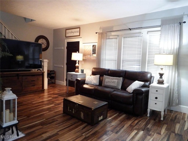 living room featuring dark hardwood / wood-style flooring