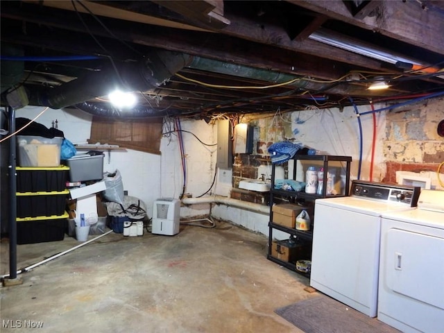 basement with independent washer and dryer