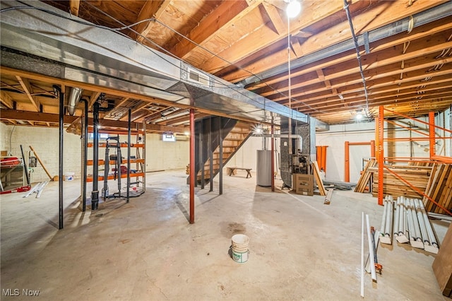 basement featuring gas water heater