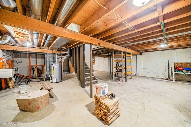 basement featuring water heater