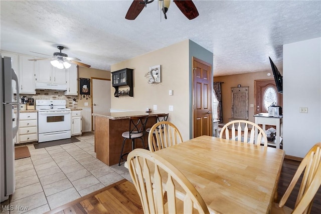 24886 Sherman St, Homeworth, OH 44634 - dining room featuring light wood-type flooring, a textured ceiling, and ceiling fan