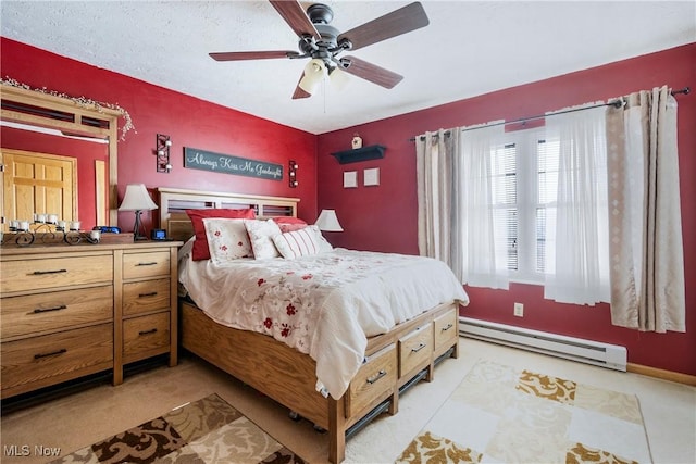 24886 Sherman St, Homeworth, OH 44634 - bedroom with ceiling fan, light carpet, and a baseboard heating unit
