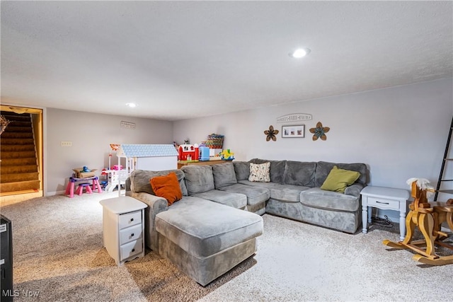 24886 Sherman St, Homeworth, OH 44634 - living area with recessed lighting, carpet floors, and stairs