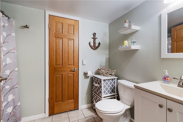 24886 Sherman St, Homeworth, OH 44634 - full bath featuring tile patterned flooring, vanity, toilet, a shower with shower curtain, and baseboards