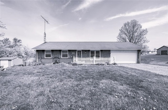 24886 Sherman St, Homeworth, OH 44634 - ranch-style house with a porch, brick siding, an attached garage, and dirt driveway