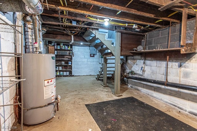 basement featuring gas water heater