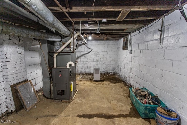 basement featuring heating unit