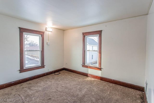 carpeted spare room featuring a healthy amount of sunlight