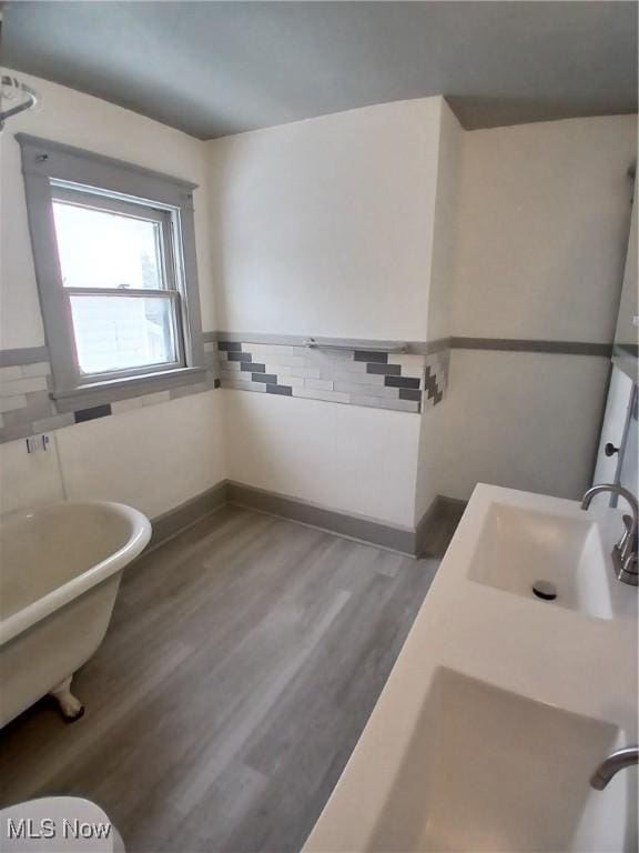 bathroom with sink, wood-type flooring, and toilet