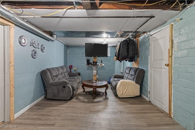 basement featuring hardwood / wood-style floors