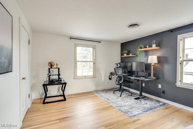 office area featuring light hardwood / wood-style floors