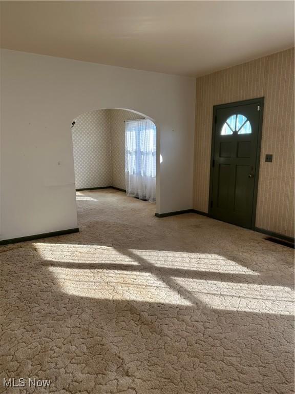 carpeted foyer entrance featuring a wealth of natural light