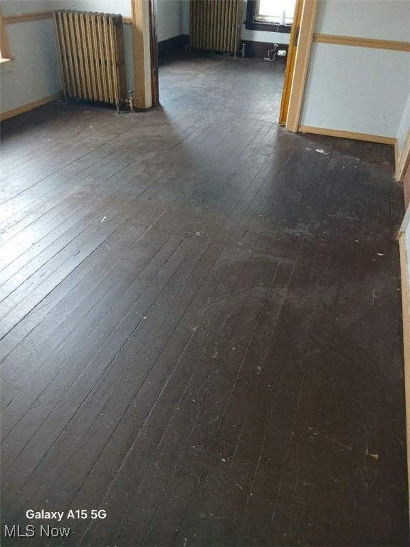 room details with radiator and hardwood / wood-style flooring