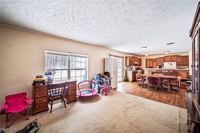 interior space featuring hardwood / wood-style floors and a textured ceiling