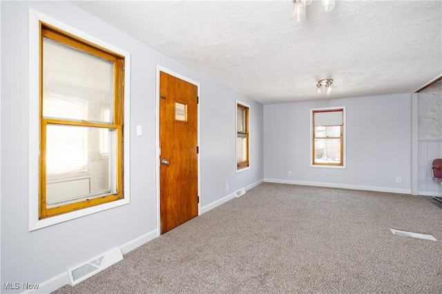 spare room with carpet and a textured ceiling