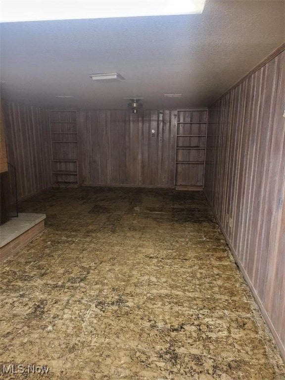 basement with wood walls