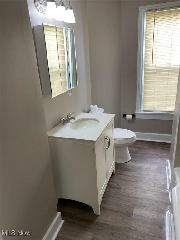 bathroom featuring hardwood / wood-style flooring, vanity, and toilet