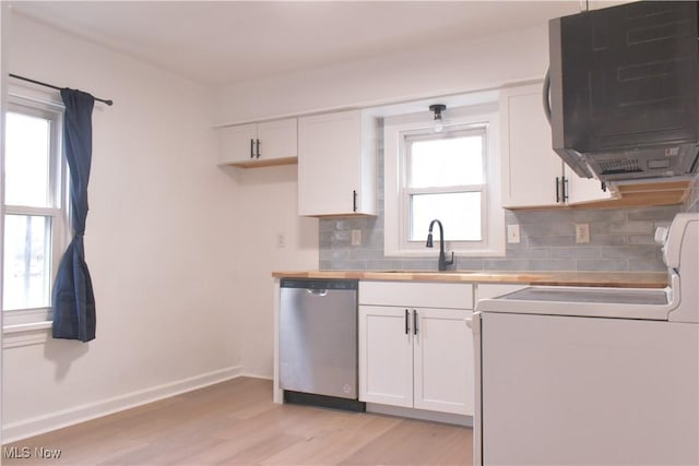 kitchen featuring white cabinetry, stainless steel dishwasher, range, and sink