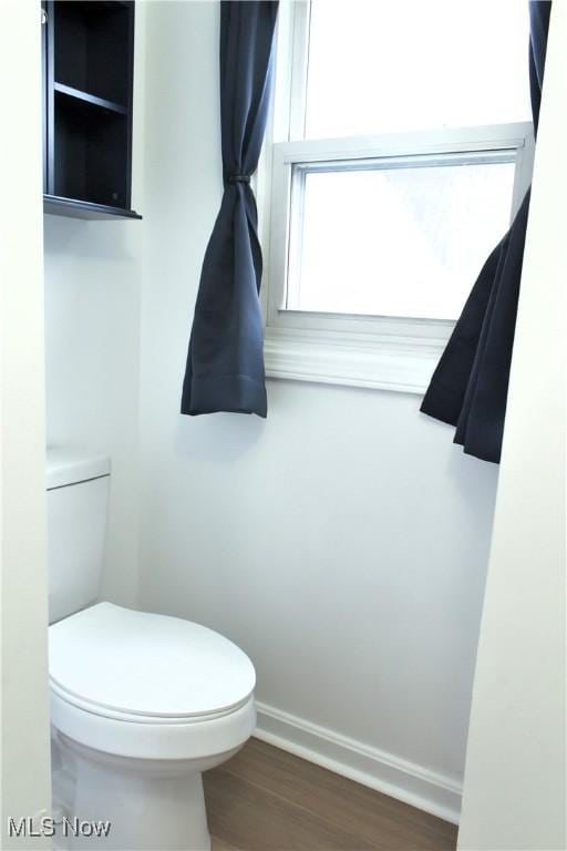 bathroom with wood-type flooring and toilet