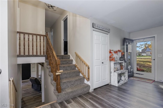 foyer with dark hardwood / wood-style floors