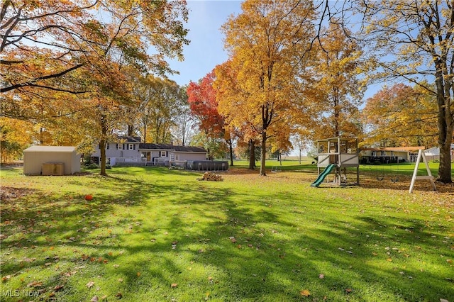 view of yard with a playground