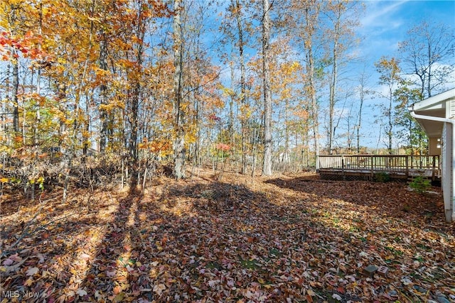 view of yard featuring a wooden deck