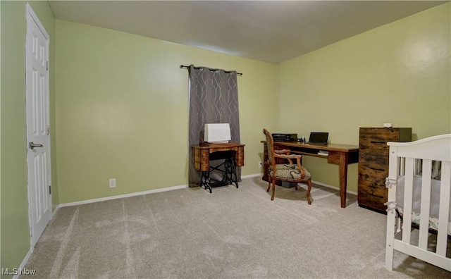 bedroom featuring light carpet