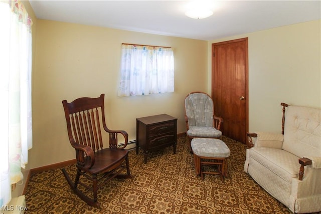 living area with a baseboard radiator