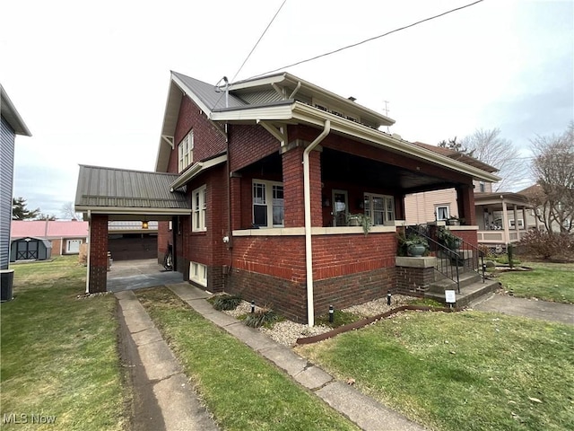 view of property exterior featuring a yard and a carport