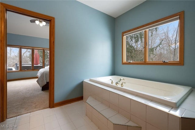 bathroom with tiled bath