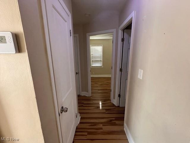 hall with dark hardwood / wood-style flooring