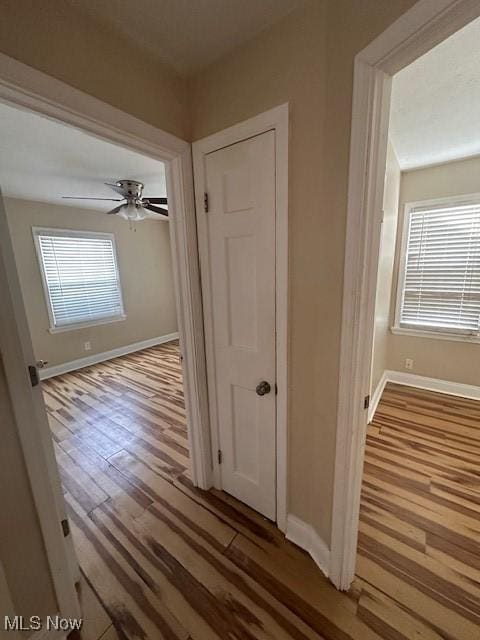 hall with hardwood / wood-style floors