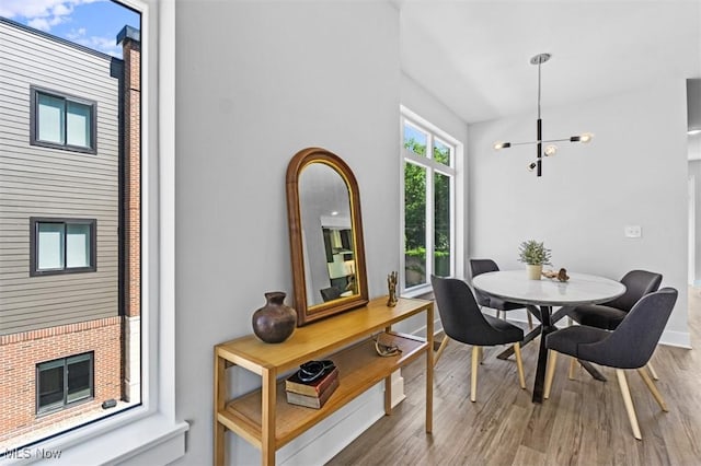 dining room with an inviting chandelier and hardwood / wood-style floors