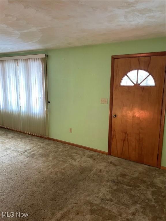 foyer with carpet floors