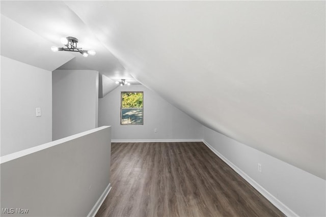 additional living space with vaulted ceiling and dark hardwood / wood-style floors