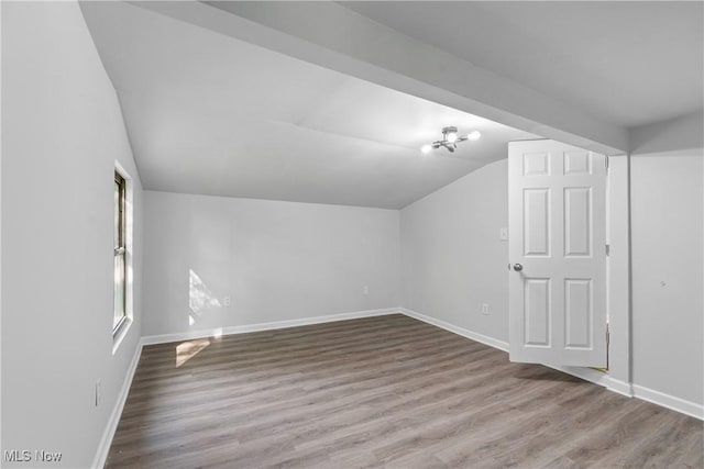 additional living space featuring lofted ceiling and wood-type flooring