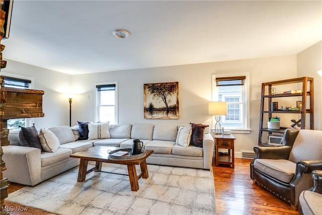 living room with hardwood / wood-style floors