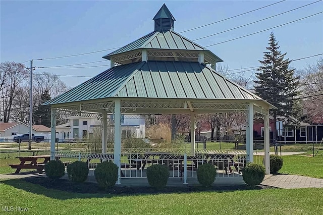 view of community with a gazebo and a yard