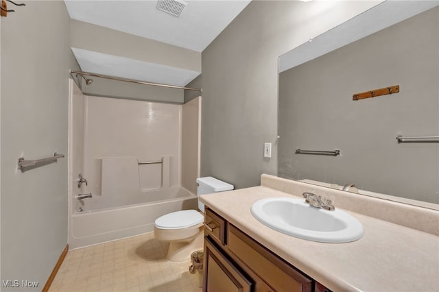 full bathroom featuring vanity, toilet, and shower / bathing tub combination