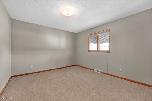 empty room featuring light colored carpet and a textured ceiling