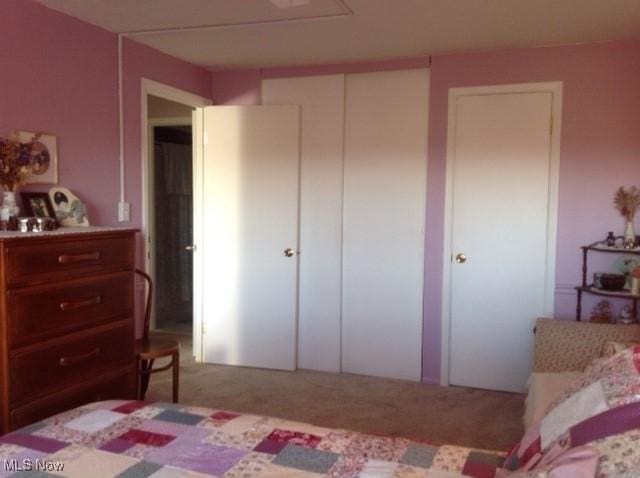 carpeted bedroom with a closet